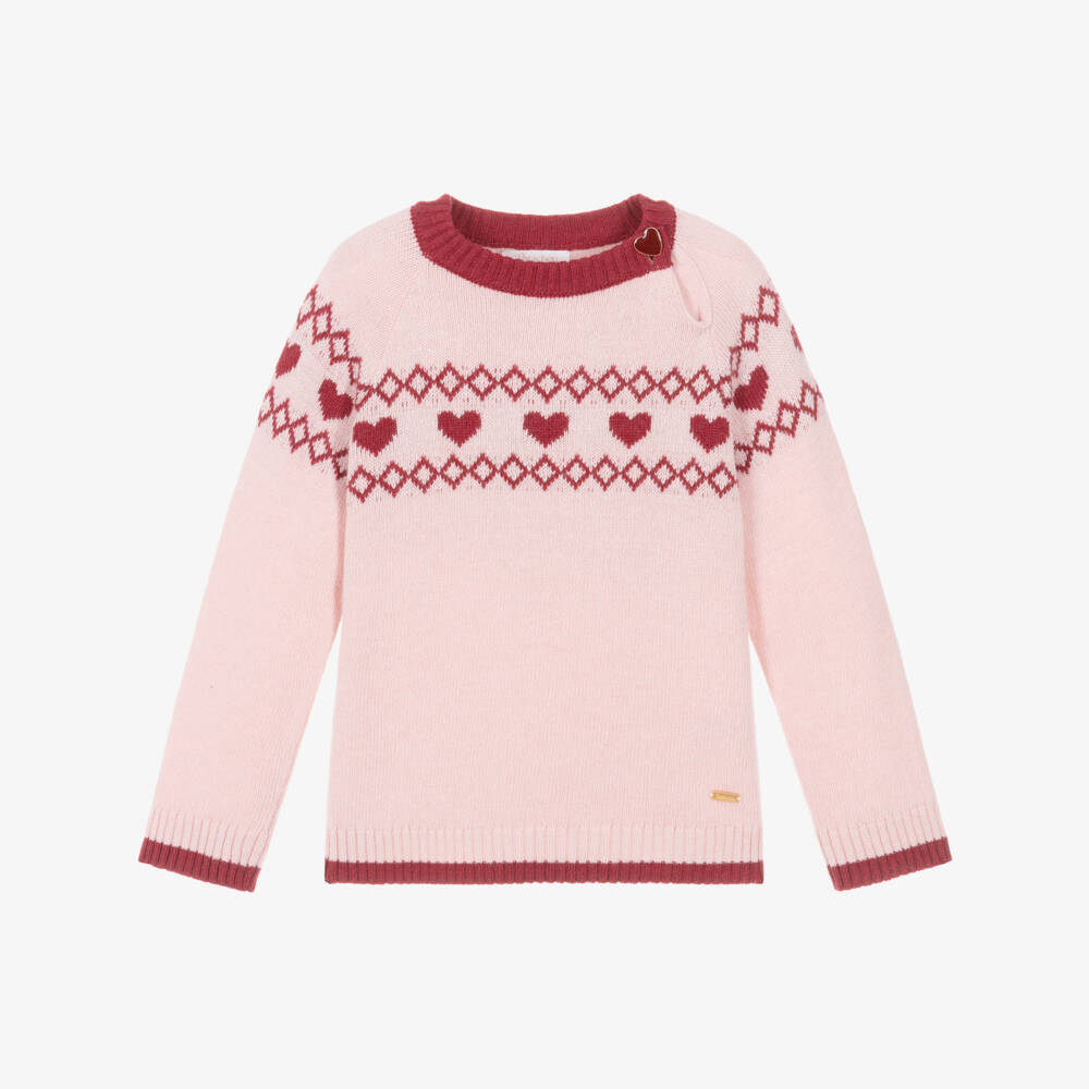 Patachou-Girls Pink Heart Knit Sweater | Childrensalon