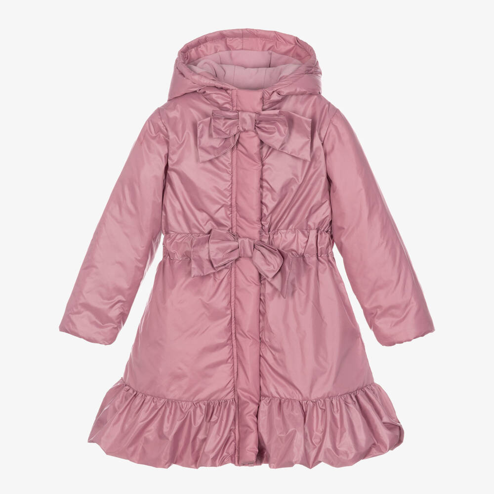 Patachou-Girls Pink Hooded Coat with Bows | Childrensalon