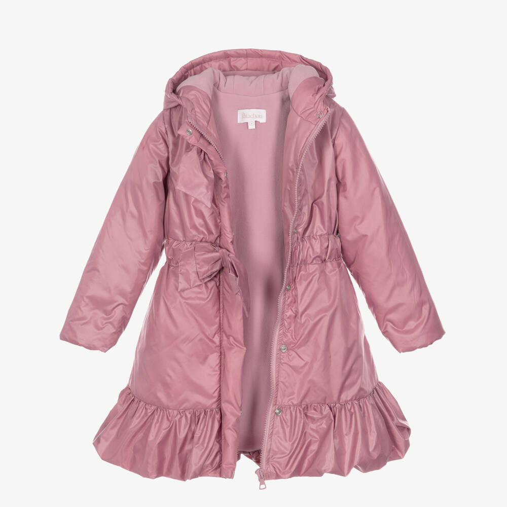 Patachou-Girls Pink Hooded Coat with Bows | Childrensalon