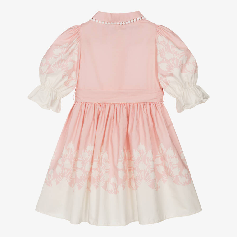 Patachou-Girls Pink & Ivory Floral Cotton Shirt Dress | Childrensalon