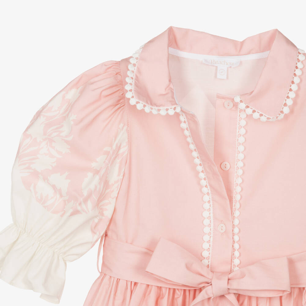 Patachou-Girls Pink & Ivory Floral Cotton Shirt Dress | Childrensalon