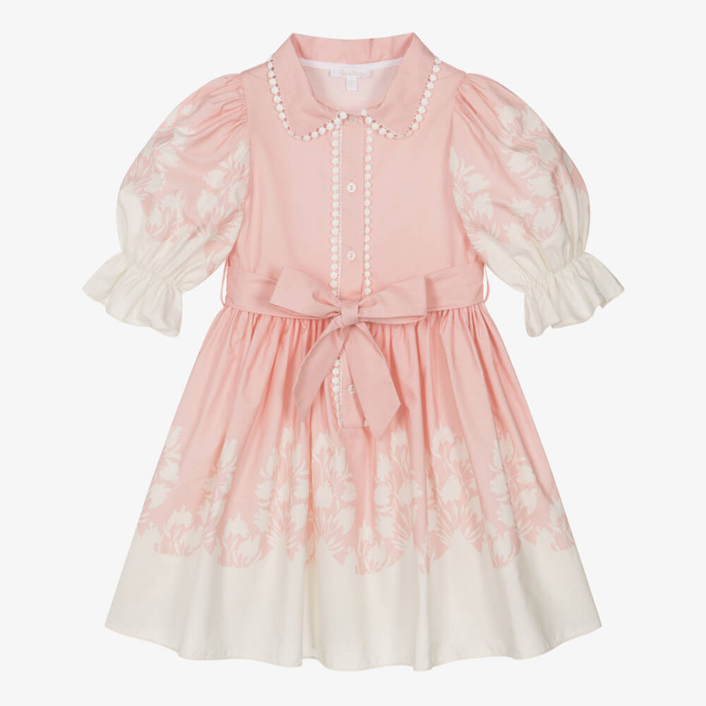 Patachou-Girls Pink & Ivory Floral Cotton Shirt Dress | Childrensalon