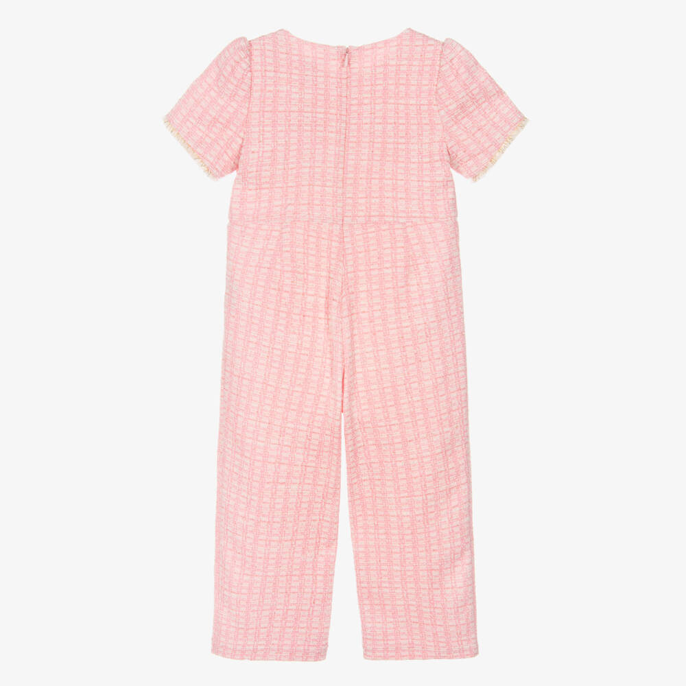 Patachou-Girls Pink, Ivory & Glittery Gold Tweed Cotton Jumpsuit | Childrensalon