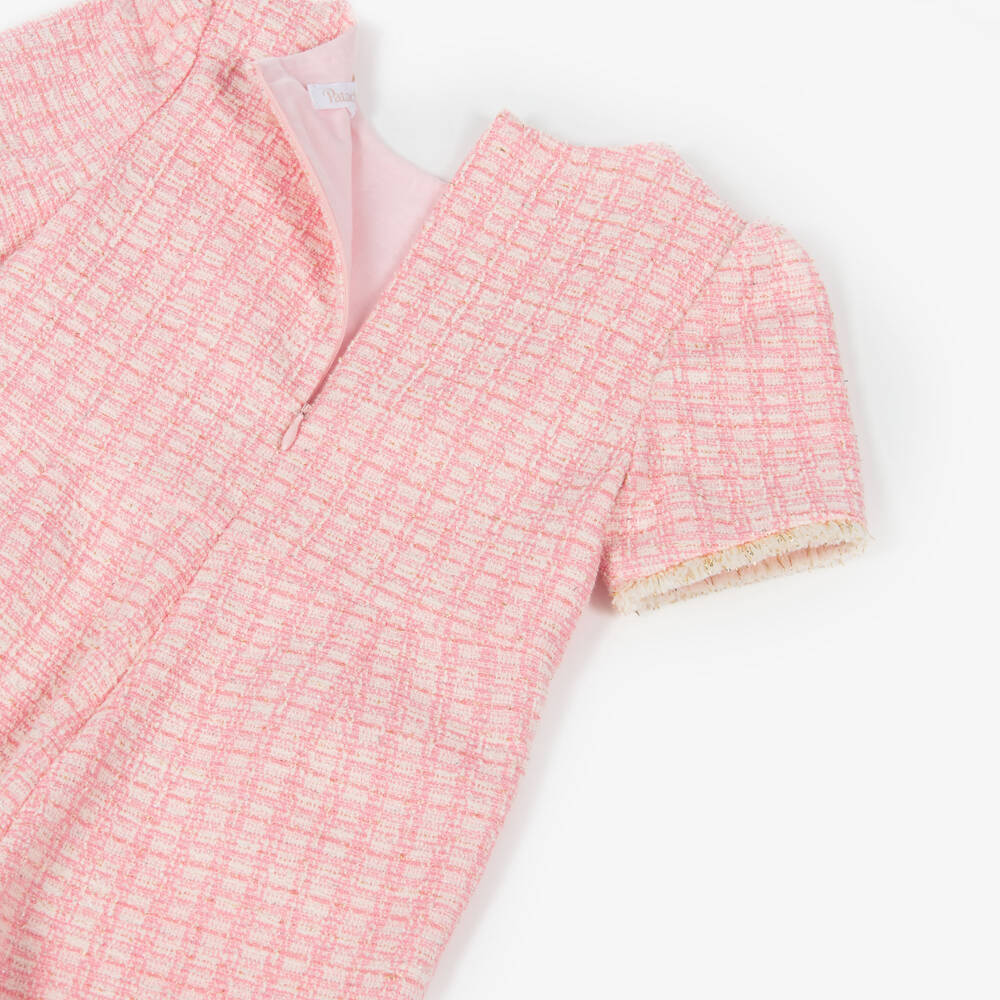 Patachou-Girls Pink, Ivory & Glittery Gold Tweed Cotton Jumpsuit | Childrensalon