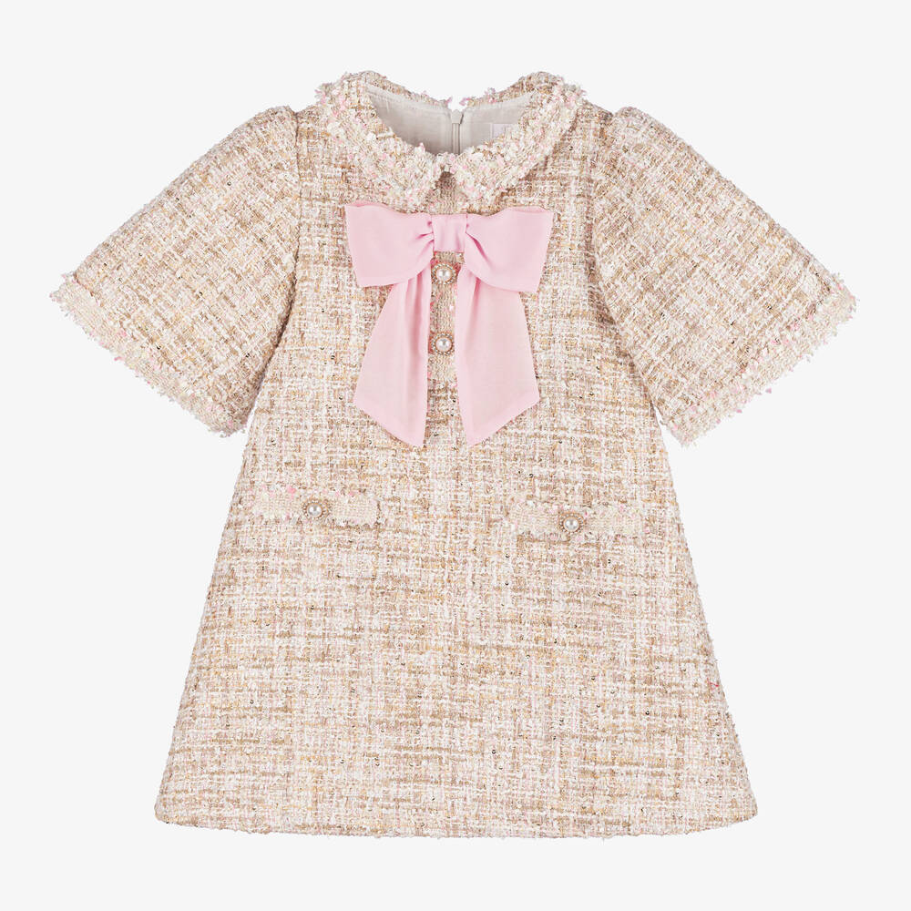 Patachou-Girls Pink & Ivory Tweed Dress | Childrensalon