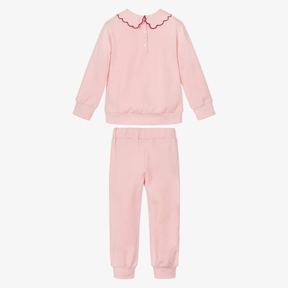 Patachou-Girls Pink Jersey Tracksuit with Scalloped Collar | Childrensalon
