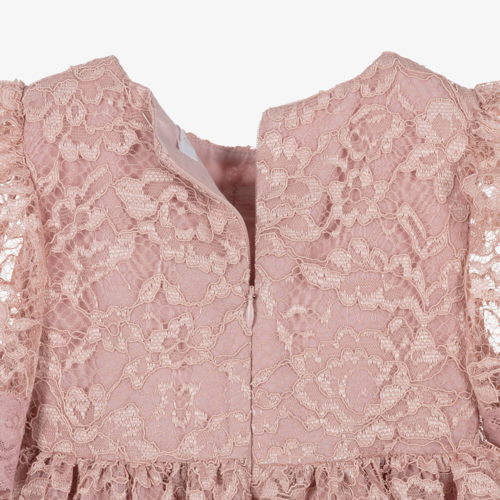 Patachou-فستان بنات دانتيل مزين بفيونكة وكريستال لون زهري | Childrensalon