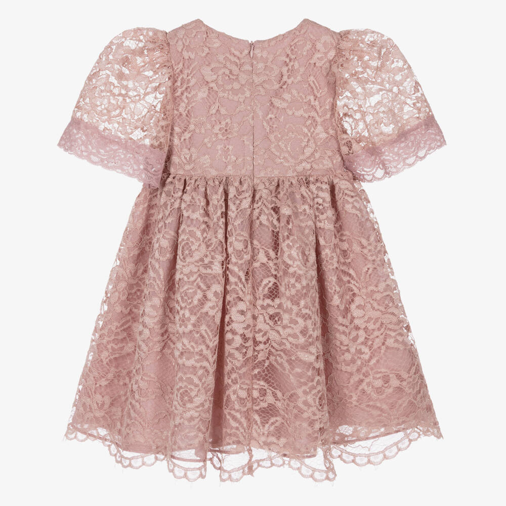 Patachou-فستان بنات دانتيل مزين بفيونكة وكريستال لون زهري | Childrensalon