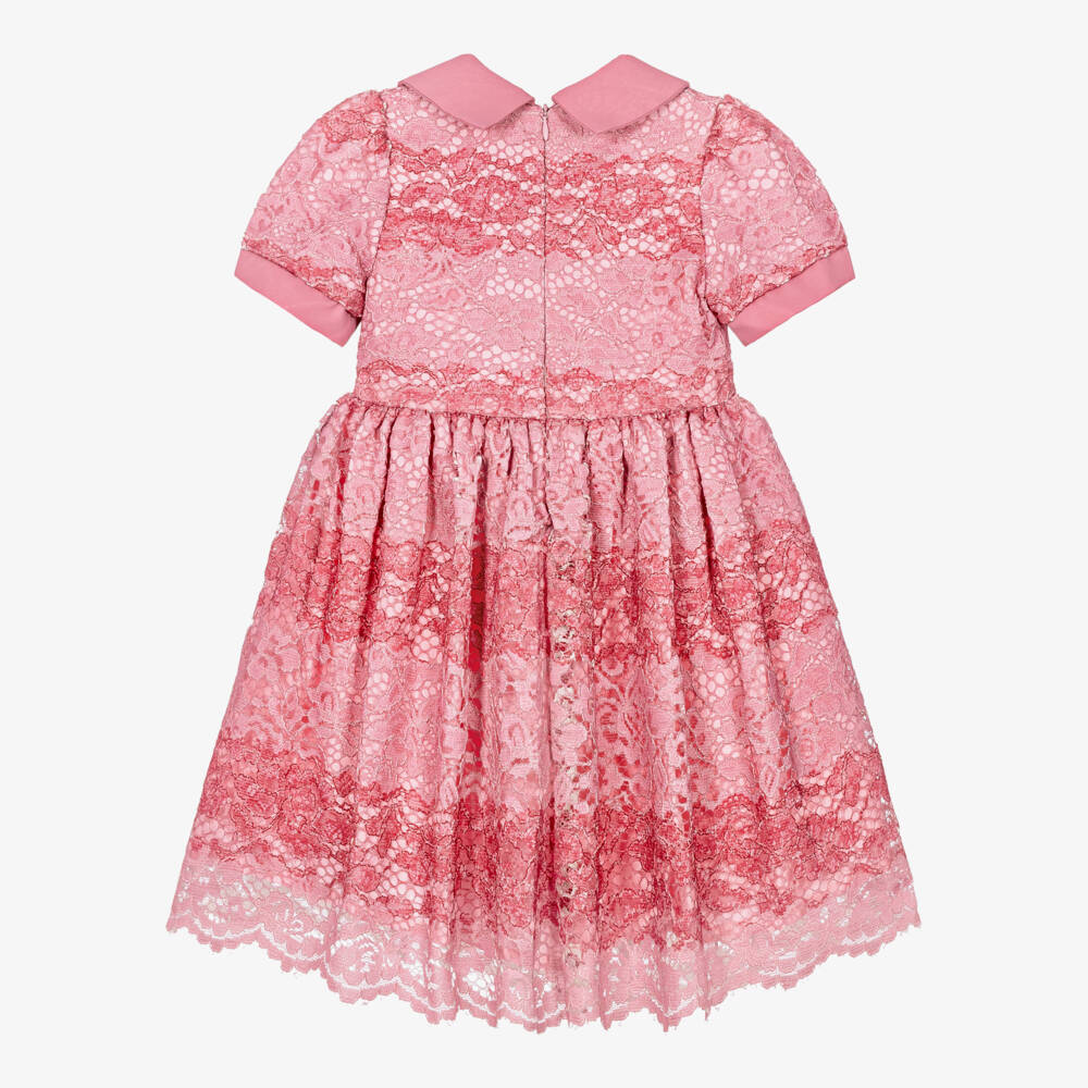 Patachou-Girls Pink Lace Dress with Gemstone Buttons | Childrensalon