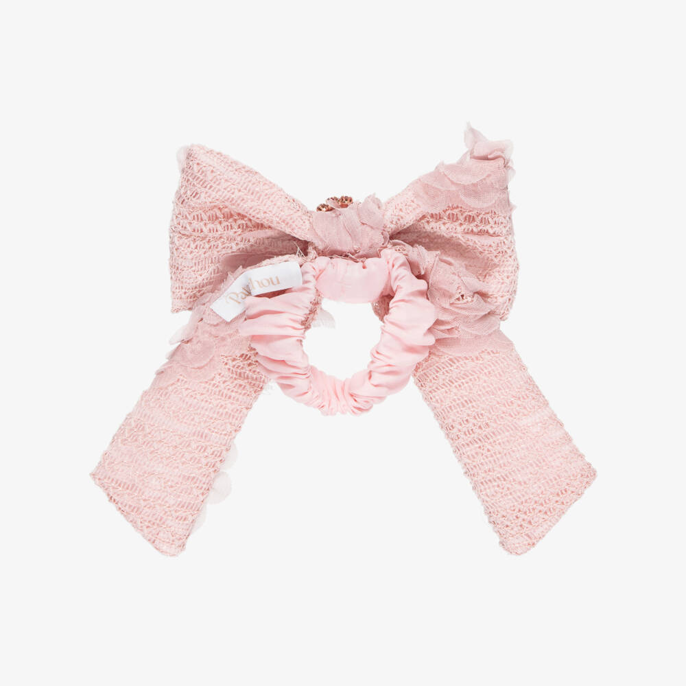 Patachou-Girls Pink Lacy Bow Hair Scrunchie | Childrensalon