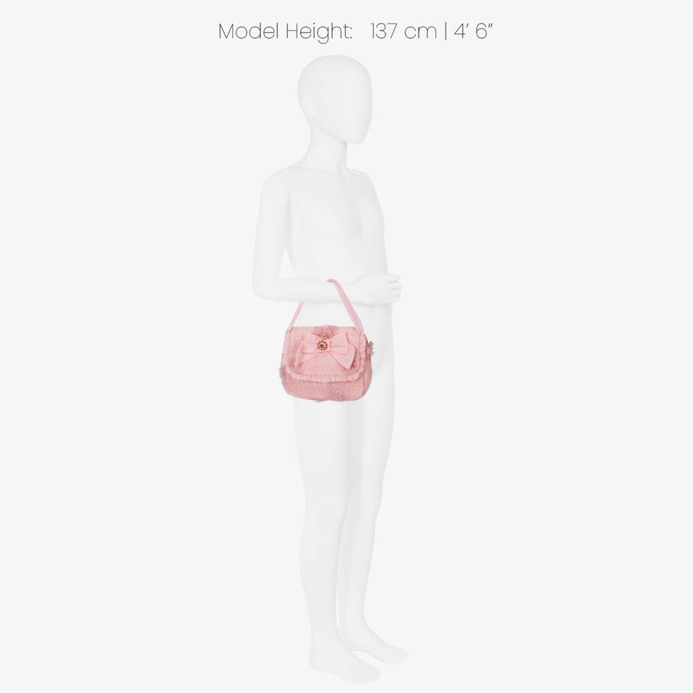 Patachou-Girls Pink Lacy Handbag with Floral Detail (17cm) | Childrensalon