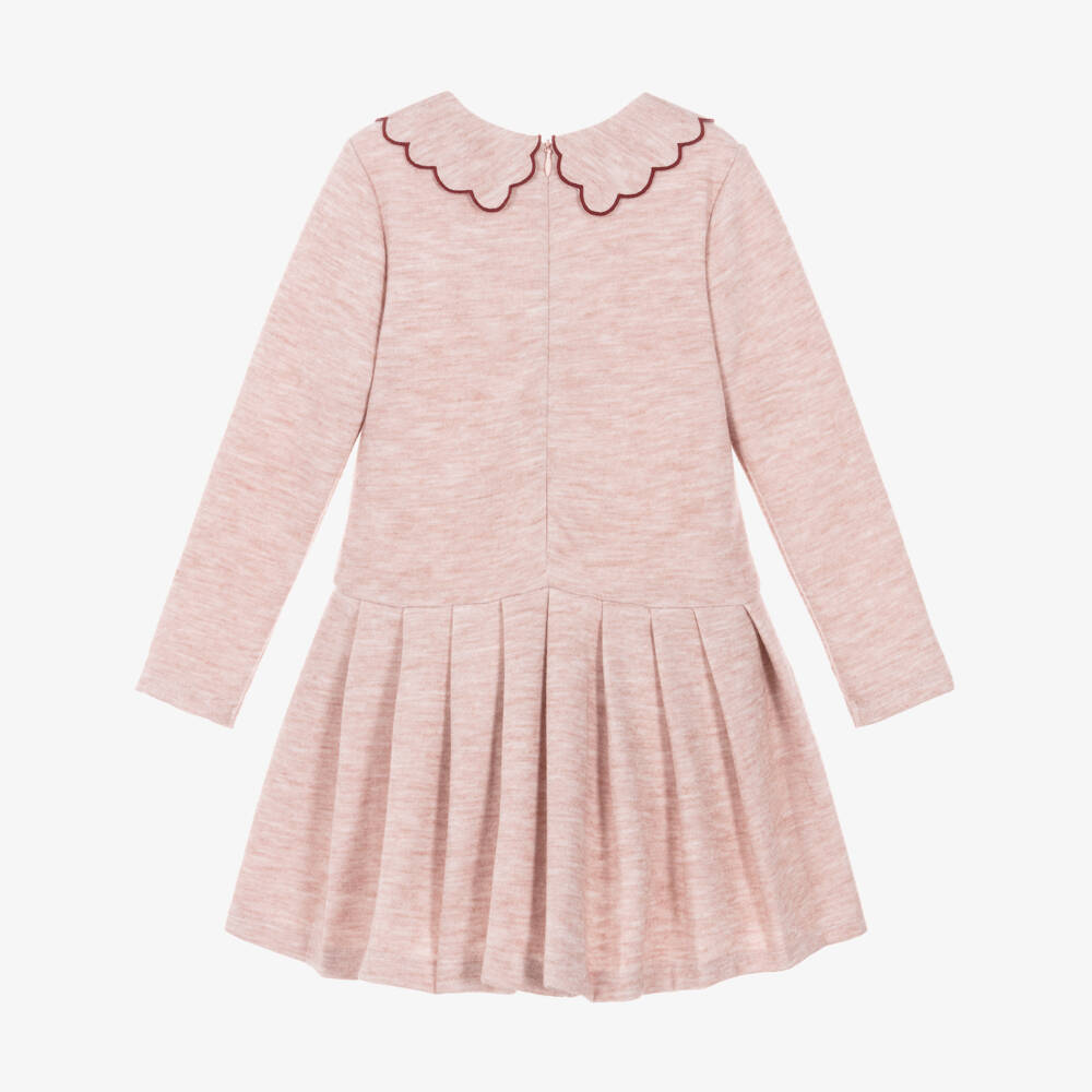 Patachou-Girls Pink Marl Pleated Dress with Scalloped Collar | Childrensalon