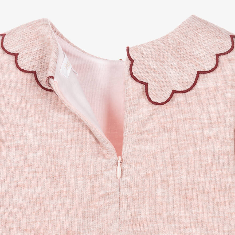 Patachou-Girls Pink Marl Pleated Dress with Scalloped Collar | Childrensalon