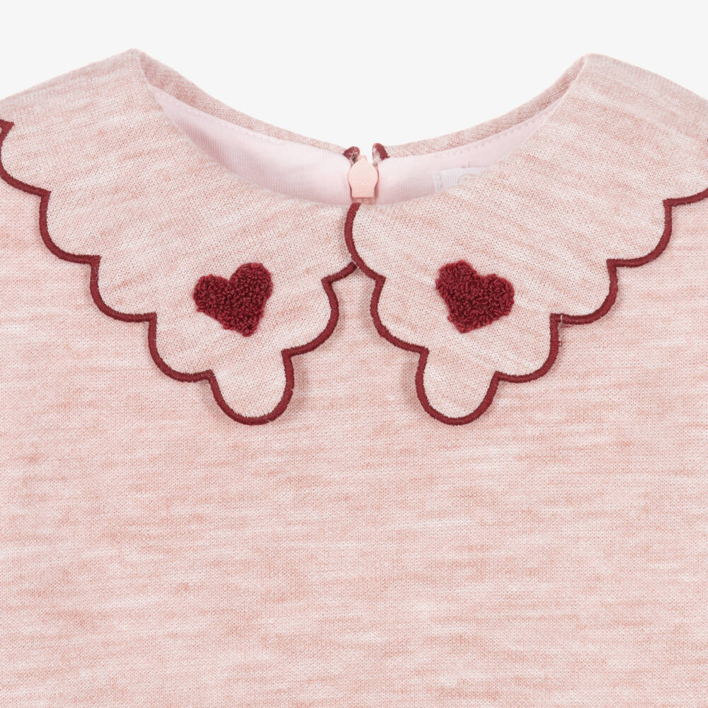 Patachou-Girls Pink Marl Pleated Dress with Scalloped Collar | Childrensalon
