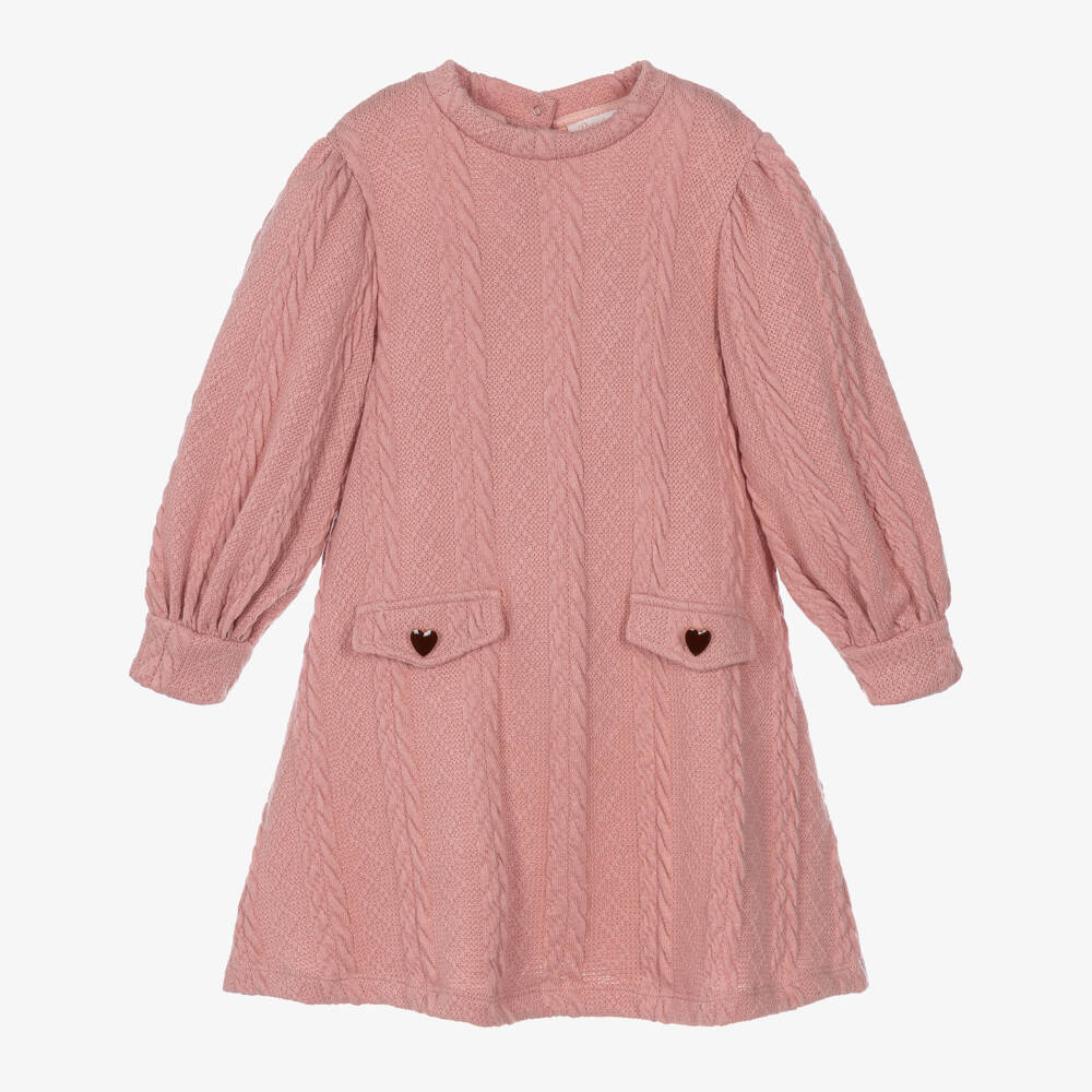 Patachou-Girls Pink Patterned Jersey Knit Dress  | Childrensalon