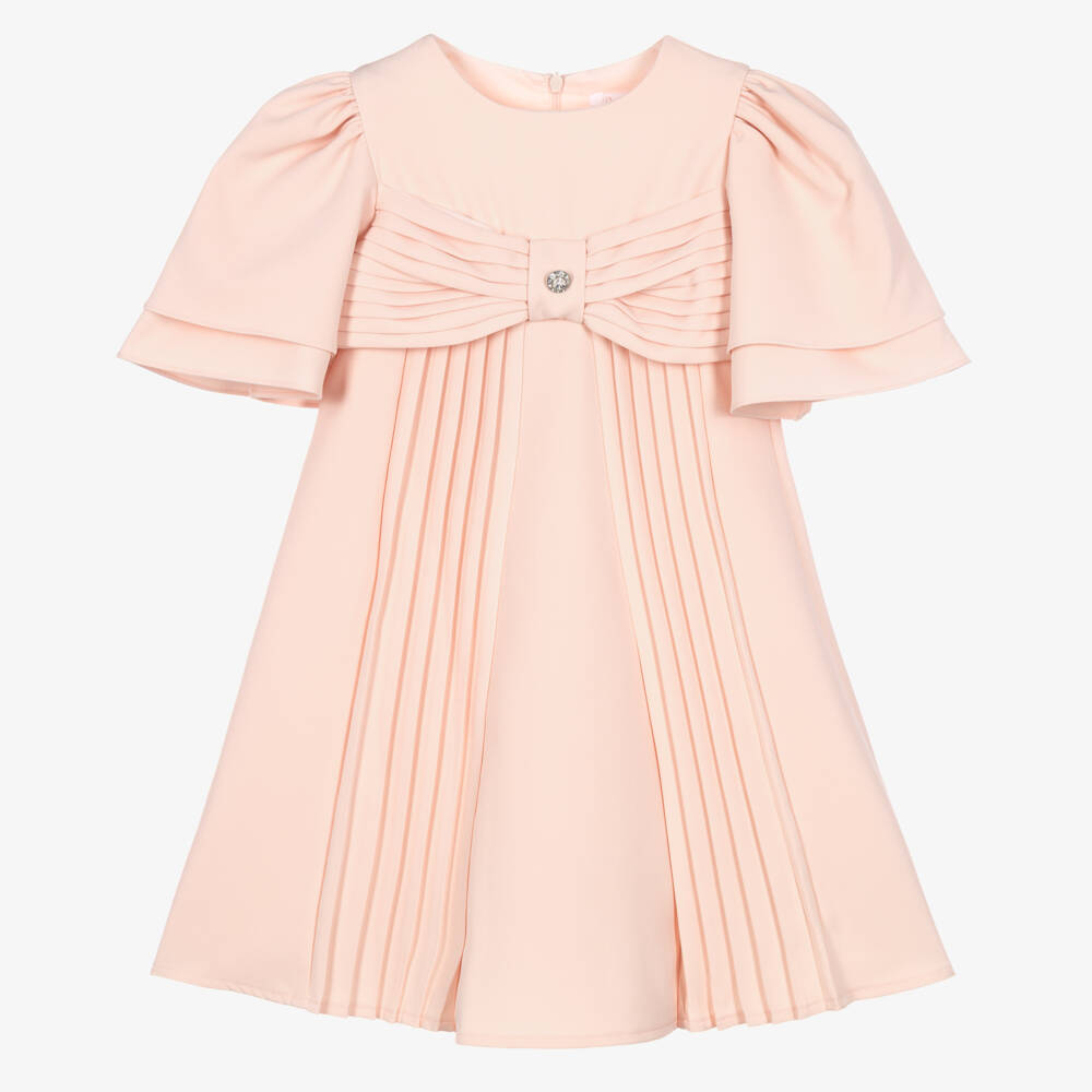 Patachou-Girls Pink Pleated Dress with Bow Bodice | Childrensalon