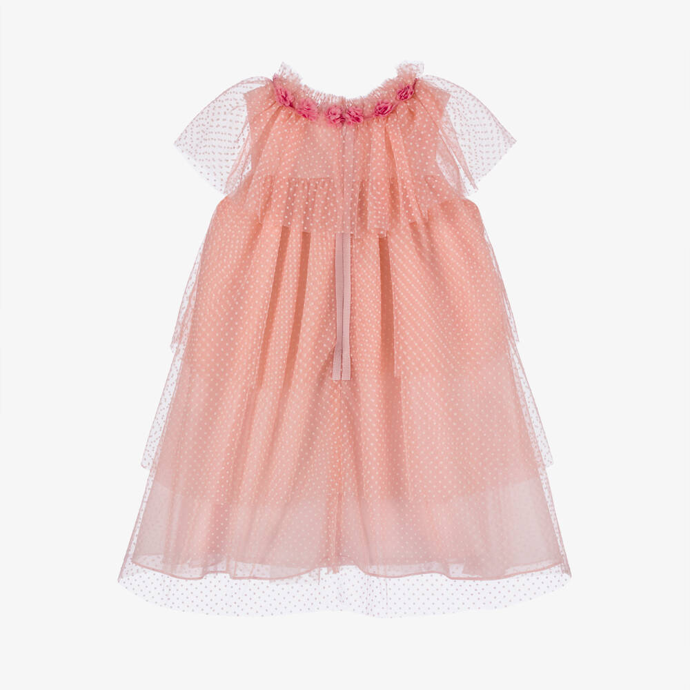 Patachou-Girls Pink Polka Dot Tulle Dress | Childrensalon