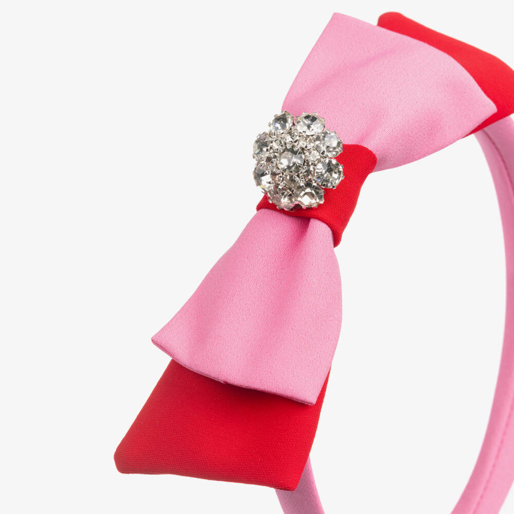 Patachou-Girls Pink & Red Bow Hairband | Childrensalon