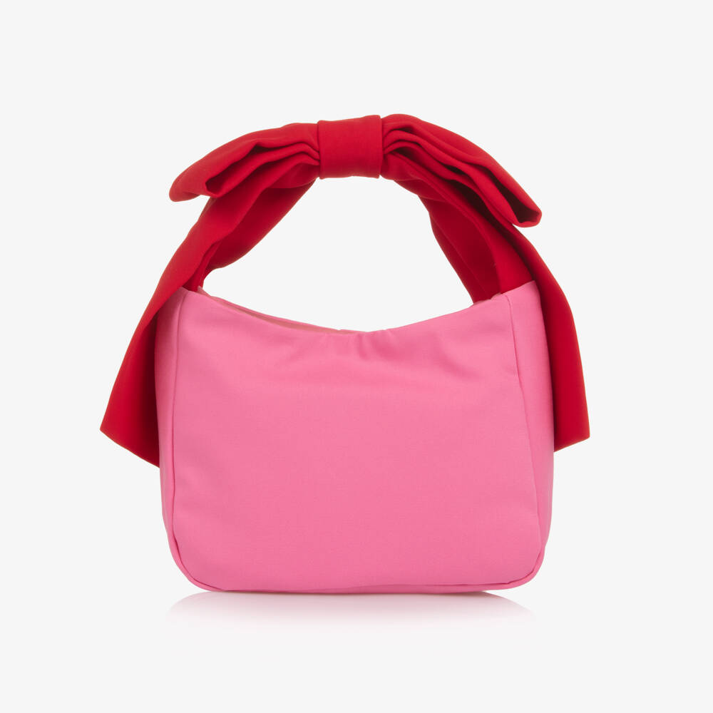 Patachou-Girls Pink & Red Bow Handbag with Diamanté Detail (20cm) | Childrensalon