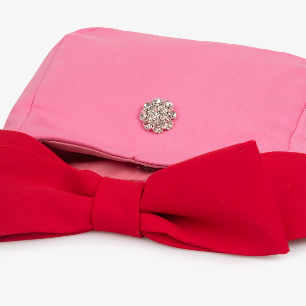 Patachou-Girls Pink & Red Bow Handbag with Diamanté Detail (20cm) | Childrensalon