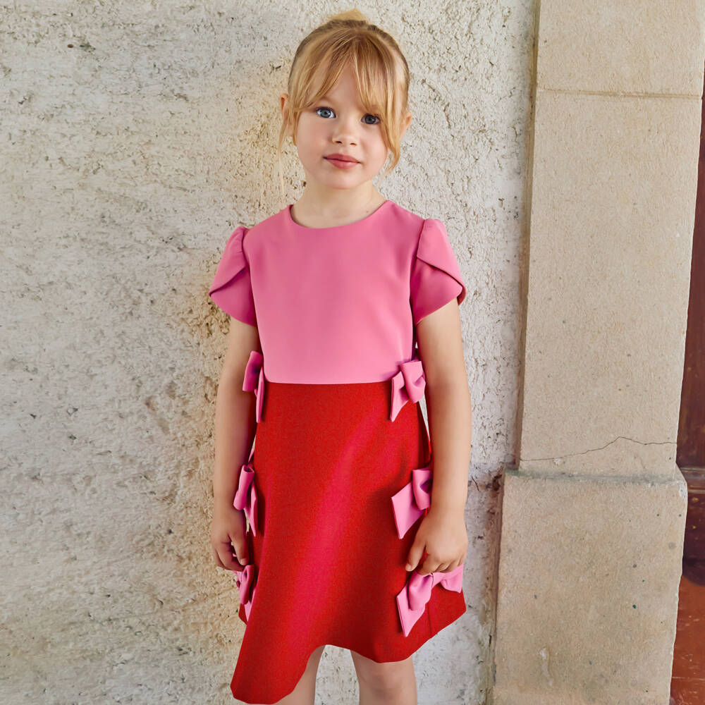 Patachou-Girls Pink & Red Crêpe Dress | Childrensalon