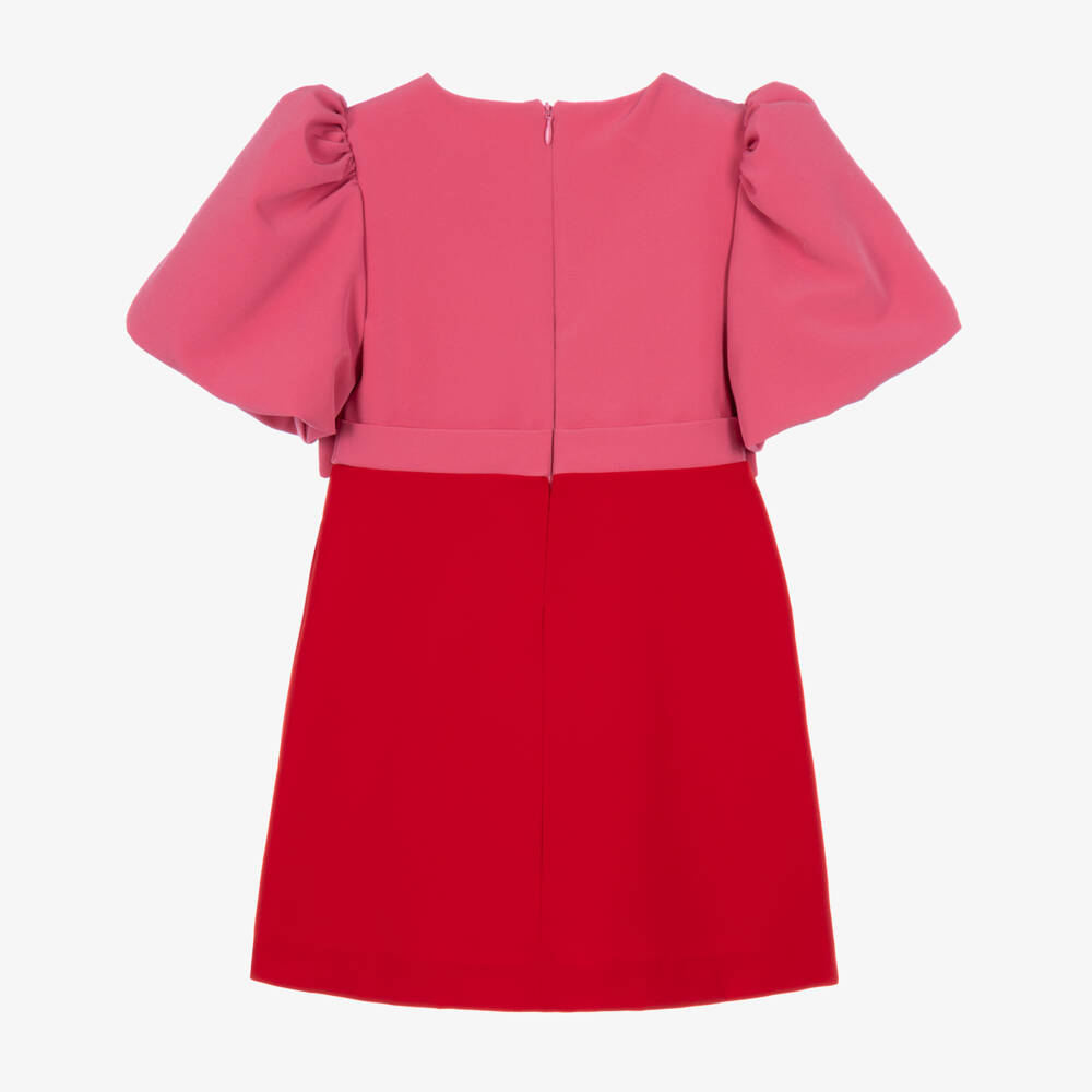 Patachou-Girls Pink & Red Crêpe Dress with Bow Details | Childrensalon