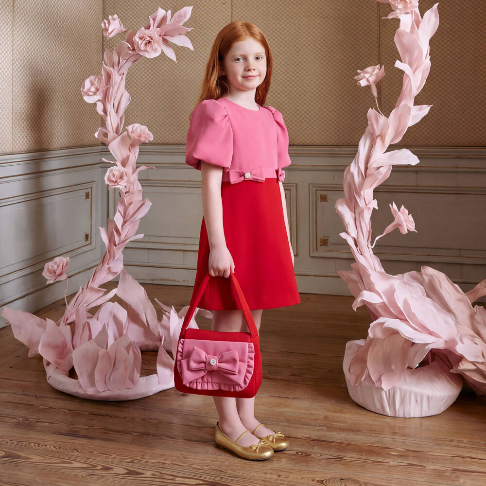 Patachou-Girls Pink & Red Crêpe Handbag (18cm) | Childrensalon