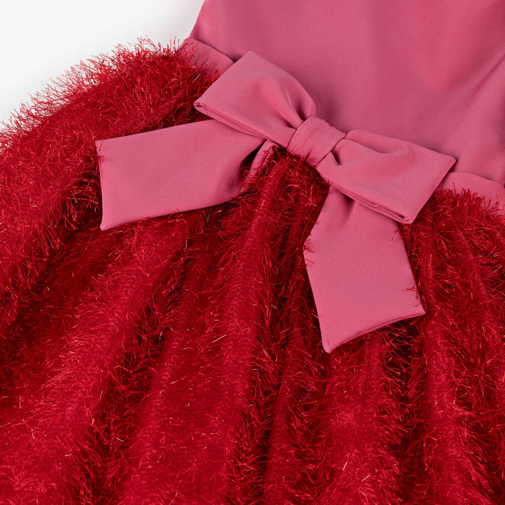 Patachou-Girls Pink & Red Fluffy Dress with Bow | Childrensalon