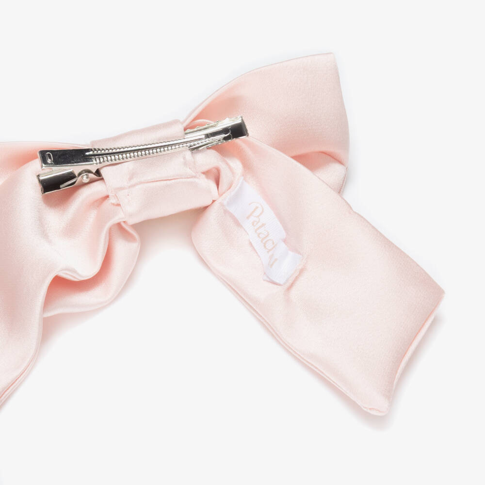 Patachou-Girls Pink Satin Bow Hair Clip with Gemstone Flower (14cm) | Childrensalon