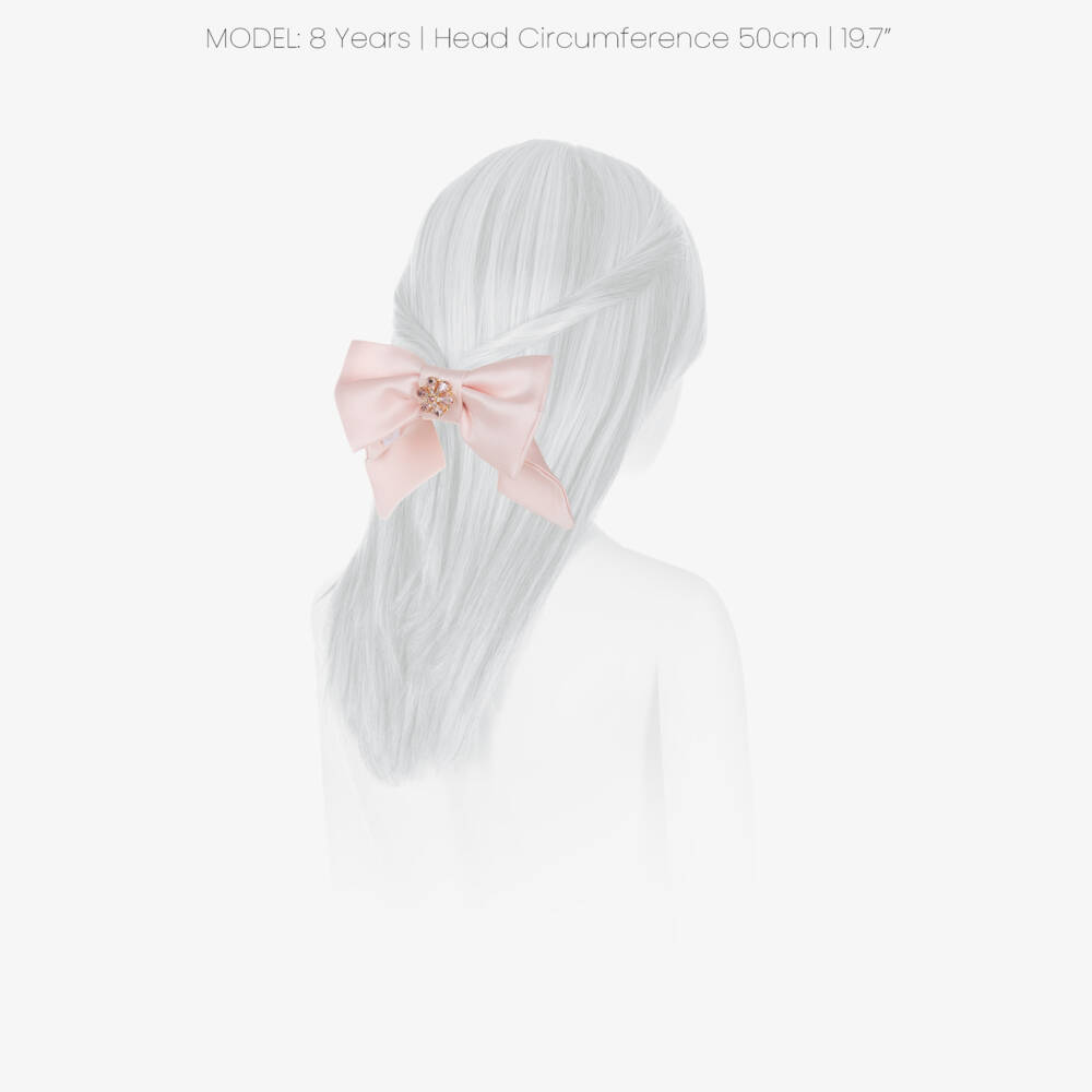 Patachou-Girls Pink Satin Bow Hair Clip with Gemstone Flower (14cm) | Childrensalon