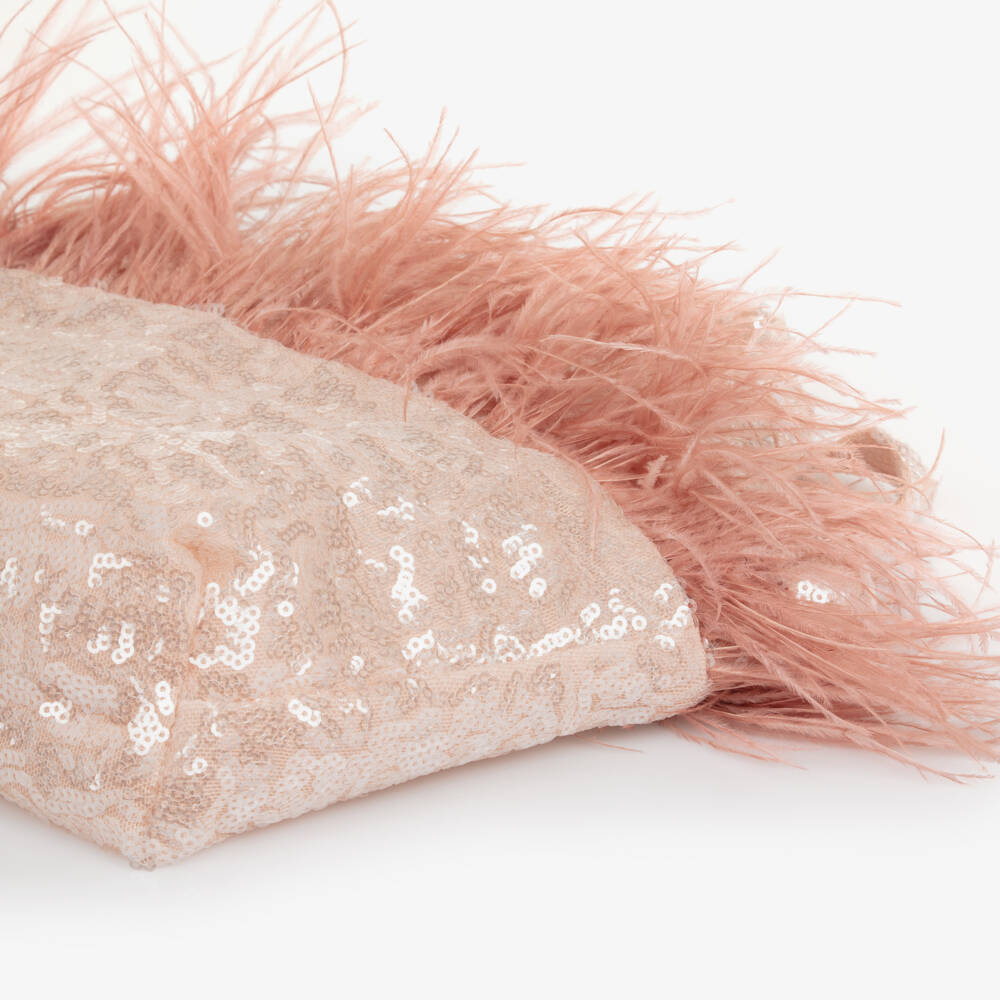 Patachou-حقيبة يد مزينة بالترتر والريش لون زهري للبنات (25 سم) | Childrensalon