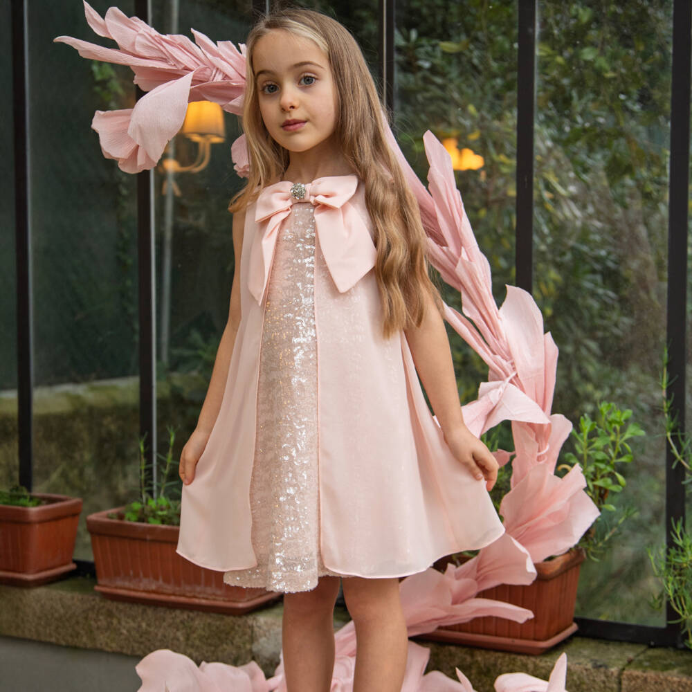 Patachou-Платье розовое с пайетками и шифоновым верхом для девочек | Childrensalon