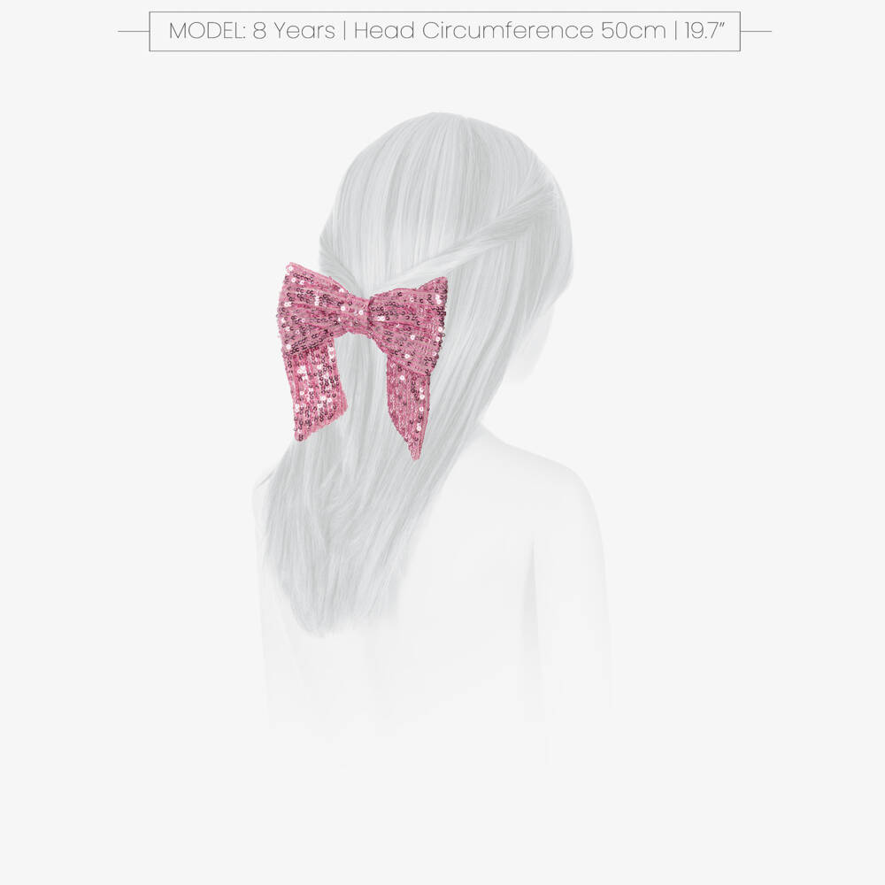 Patachou-Girls Pink Sequinned Tulle Bow Hair Clip (13.5cm) | Childrensalon
