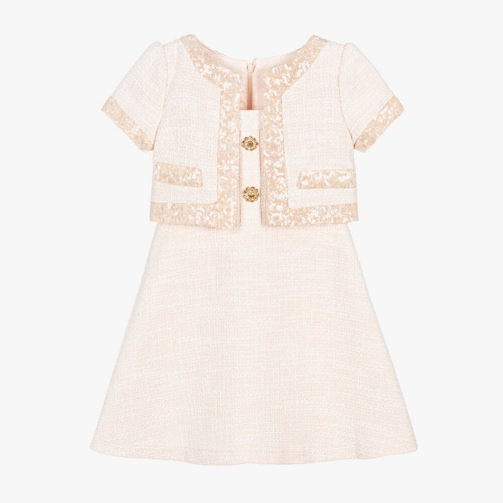 Patachou-فستان جاكيت تويد مزين بترتر لون زهري للبنات | Childrensalon