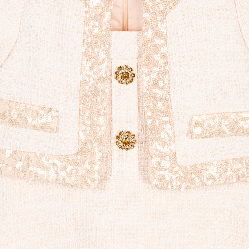 Patachou-فستان جاكيت تويد مزين بترتر لون زهري للبنات | Childrensalon