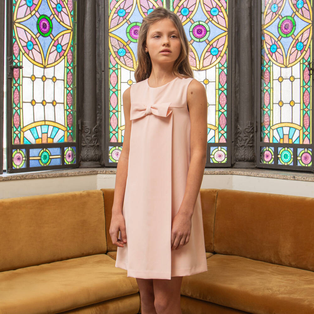 Patachou-Платье А-силуэта без рукавов розовое с бантом для девочек | Childrensalon