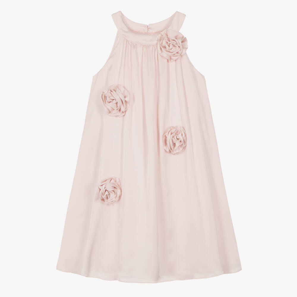 Patachou-Girls Pink Sleeveless Dress with Flower Rosettes | Childrensalon