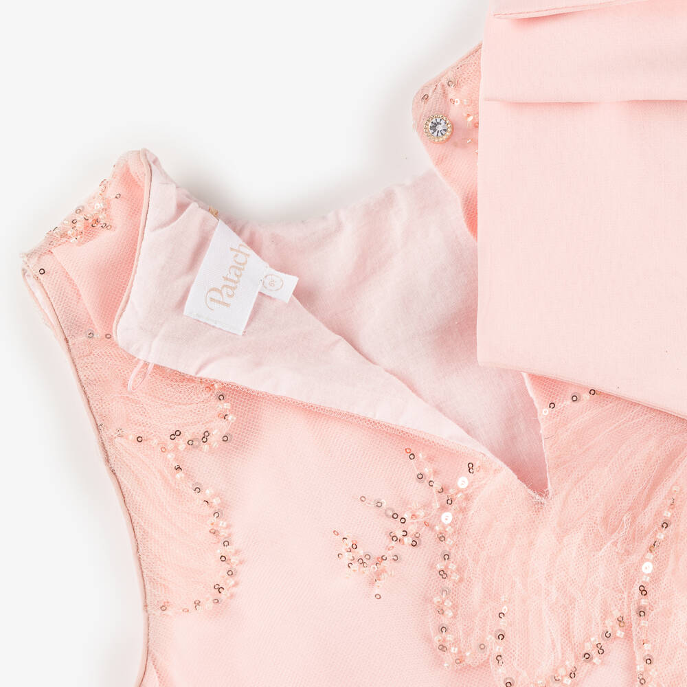 Patachou-Girls Pink Tulle Dress with Sequins & Beads | Childrensalon