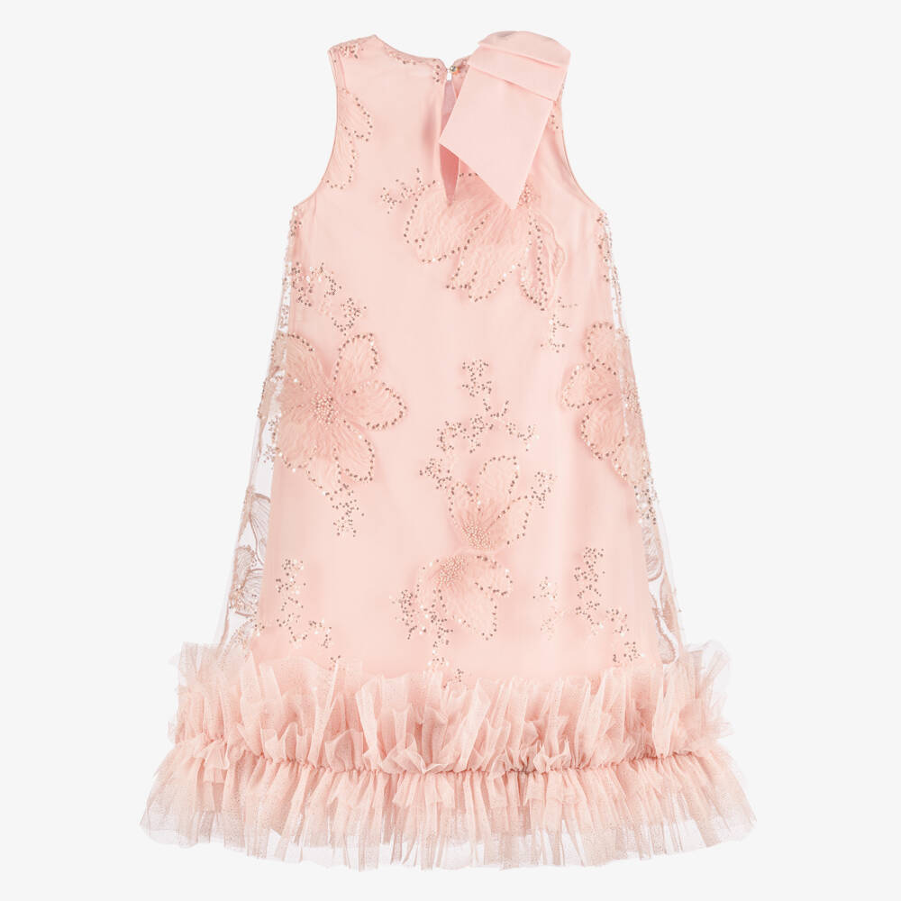 Patachou-Girls Pink Tulle Dress with Sequins & Beads | Childrensalon