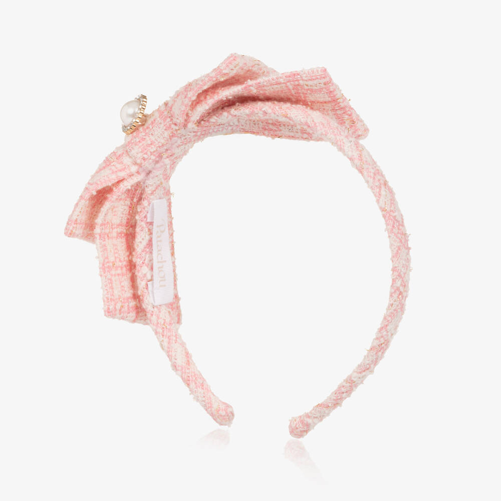 Patachou-Girls Pink Tweed Bow Hairband | Childrensalon