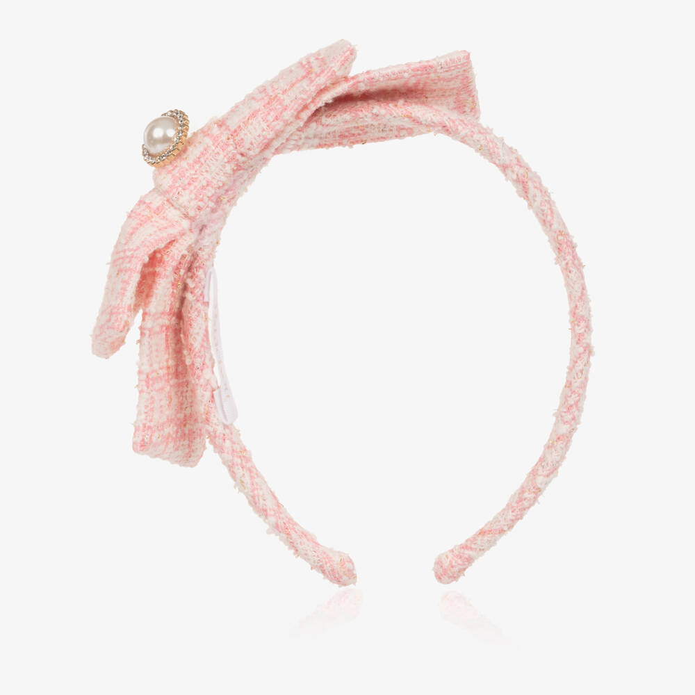 Patachou-Girls Pink Tweed Bow Hairband | Childrensalon