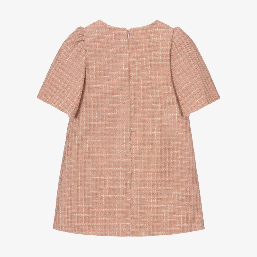 Patachou-Girls Pink Tweed Dress with Decorative Bow | Childrensalon