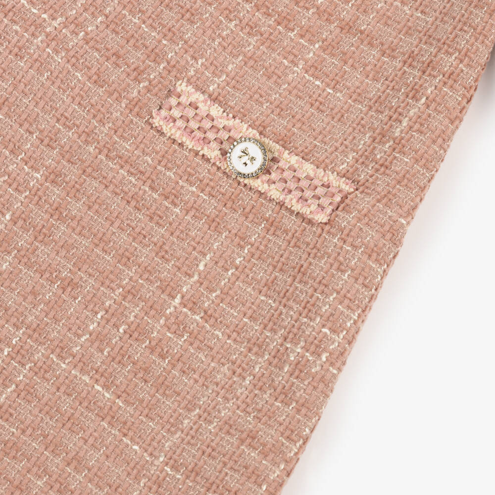 Patachou-Girls Pink Tweed Dress with Decorative Bow | Childrensalon
