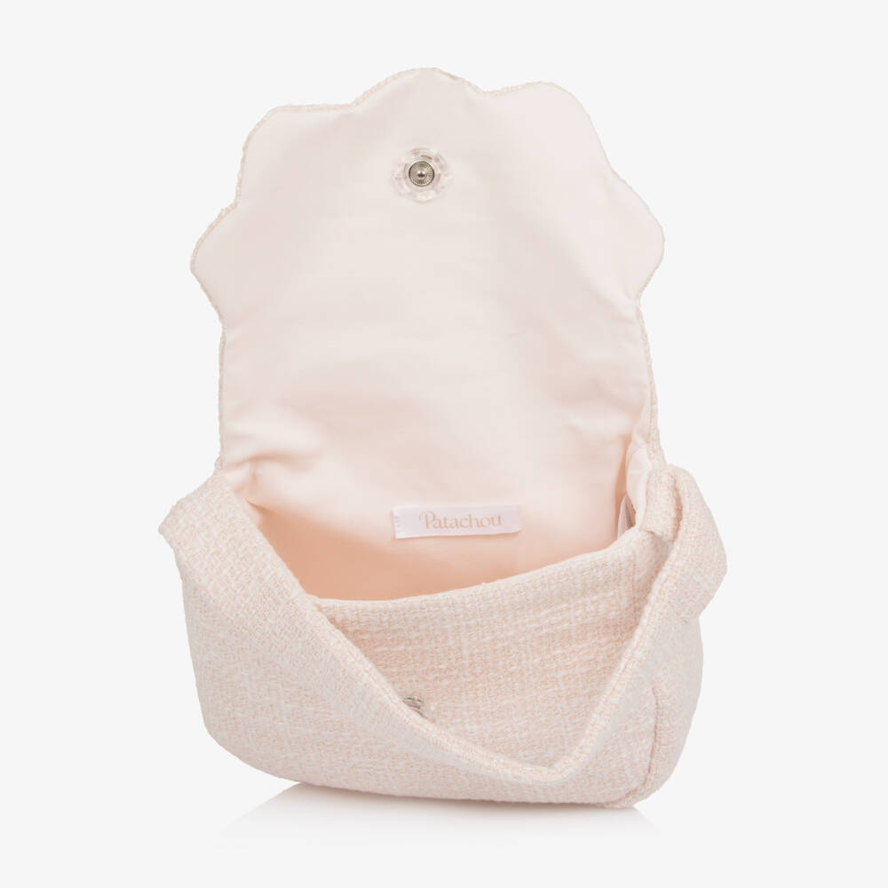 Patachou-Girls Pink Tweed Handbag with Diamanté Decoration (17cm) | Childrensalon