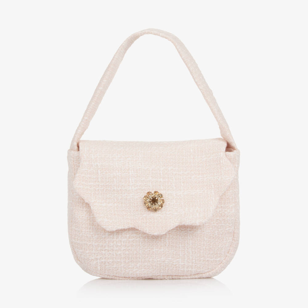 Patachou-Girls Pink Tweed Handbag with Diamanté Decoration (17cm) | Childrensalon