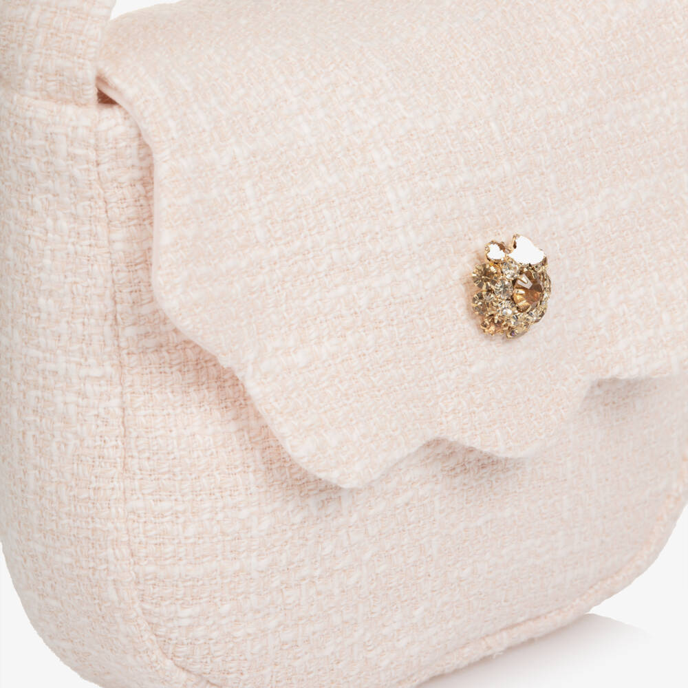 Patachou-Girls Pink Tweed Handbag with Diamanté Decoration (17cm) | Childrensalon