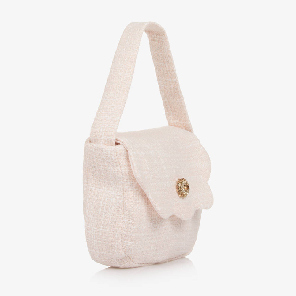Patachou-Girls Pink Tweed Handbag with Diamanté Decoration (17cm) | Childrensalon