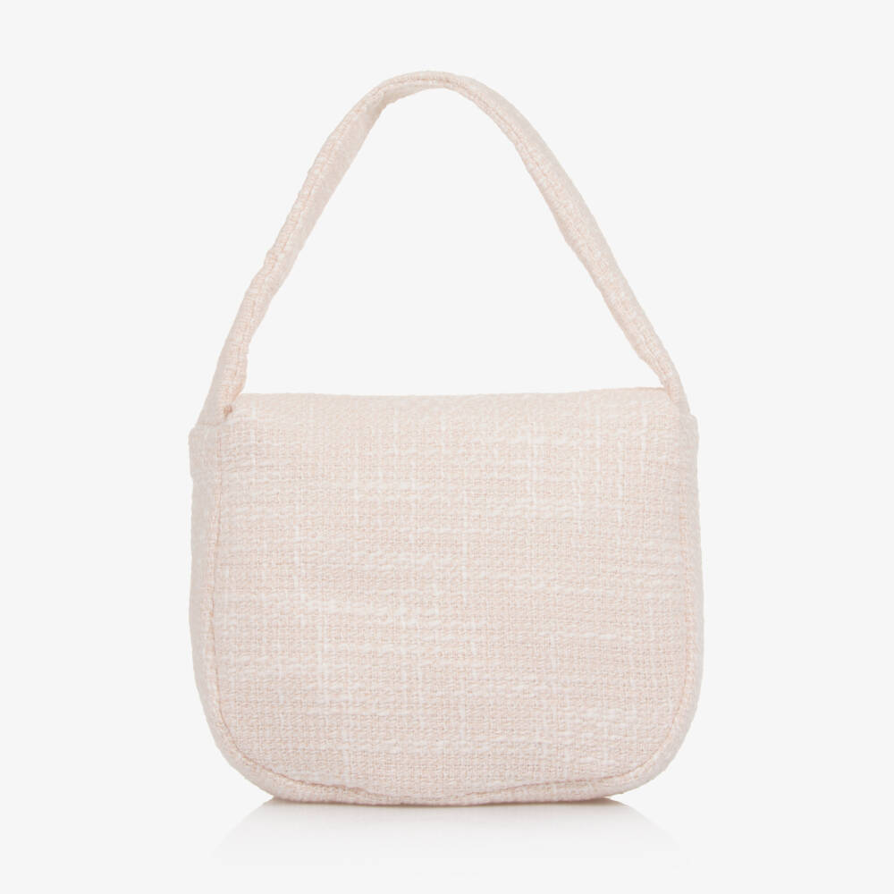 Patachou-Girls Pink Tweed Handbag with Diamanté Decoration (17cm) | Childrensalon