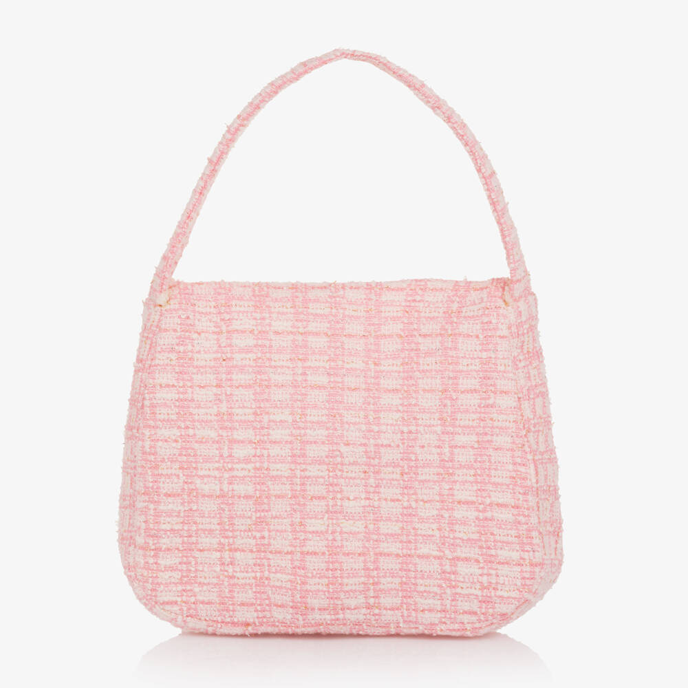 Patachou-Girls Pink Tweed Handbag with Gold Fringing (18cm) | Childrensalon