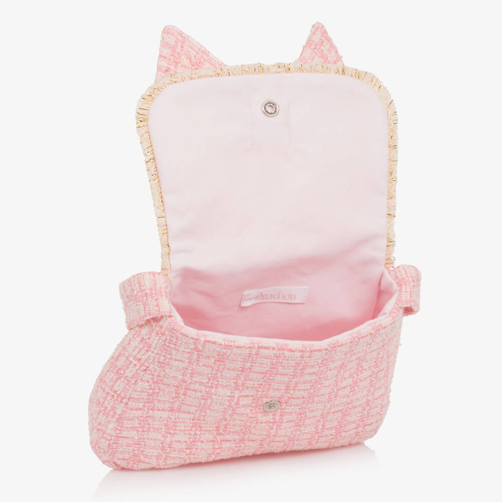 Patachou-Girls Pink Tweed Handbag with Gold Fringing (18cm) | Childrensalon